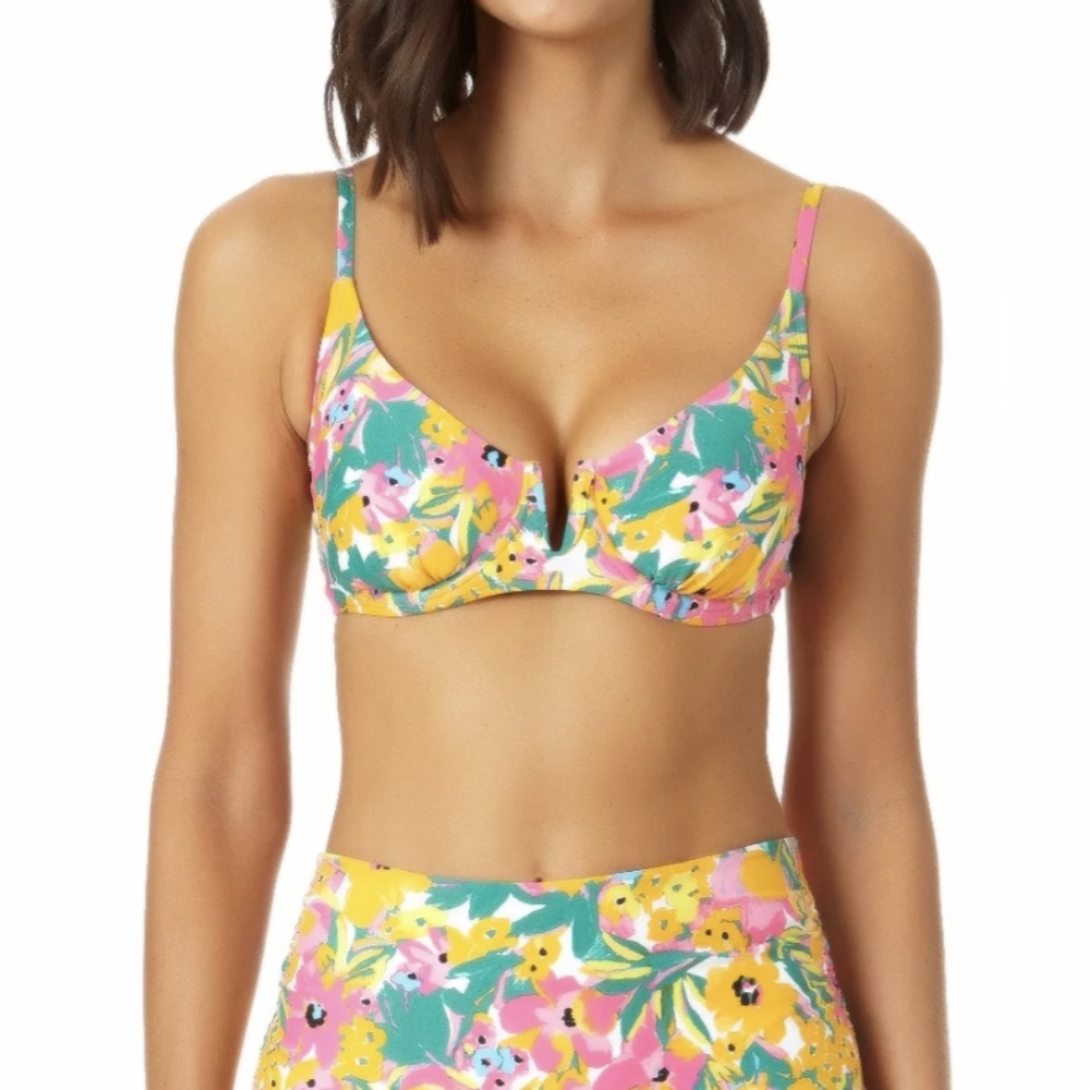 ANNE COLE Sunshine Floral Print Underwire Bikini Top NWT Sz M